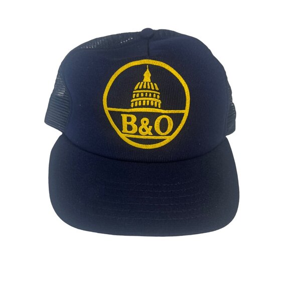 Vintage B&O Trucker Hat Snapback Mesh Navy Baseball Cap - Picture 2 of 6